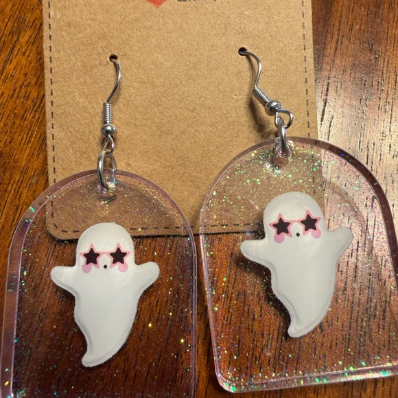 Handmade Glitter Ghost Earrings for Kids - Picture 2 of 5
